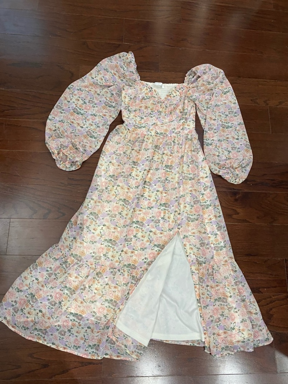 Altar'd State Prom Wedding Dress Cream/Pink Size XS Floral Maxi